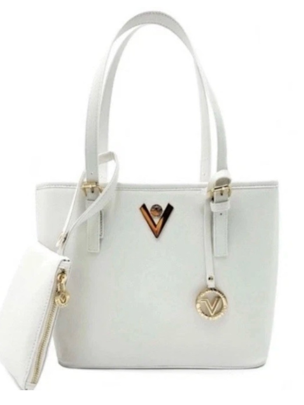 Valentino Orlandi White Tote WIth matching makeup bag nwt